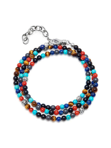 Nialaya Men's Beaded Bracelet The Mykonos Collection - Turquoise, Red Glass Beads, Blue Lapis, Hematite, and Onyx The Mykonos Collection - Turquoise, Red Glass Beads, Blue Lapis, Hematite, and Onyx